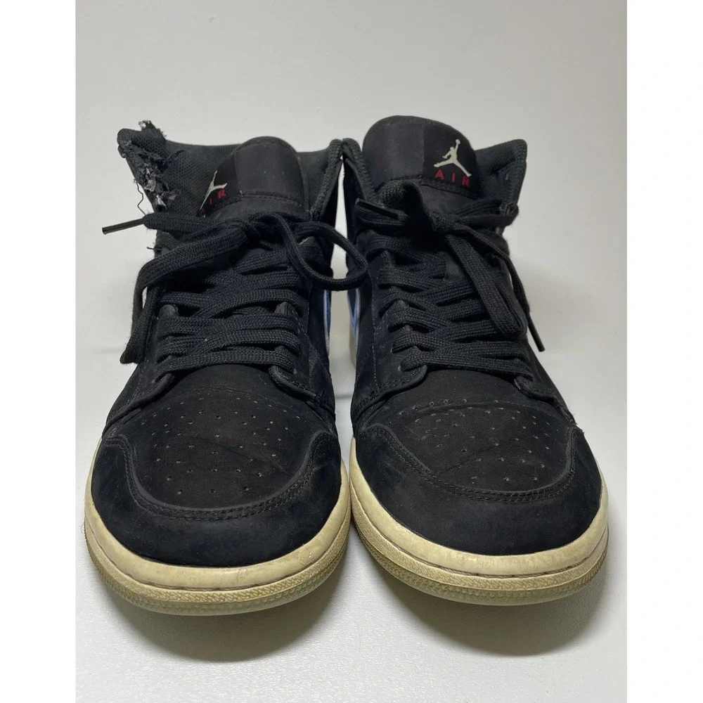 Nike AIR JORDAN 1‎ Mid Multi-Color Swoosh Black Red Blue Mens Shoes Size 8.5
